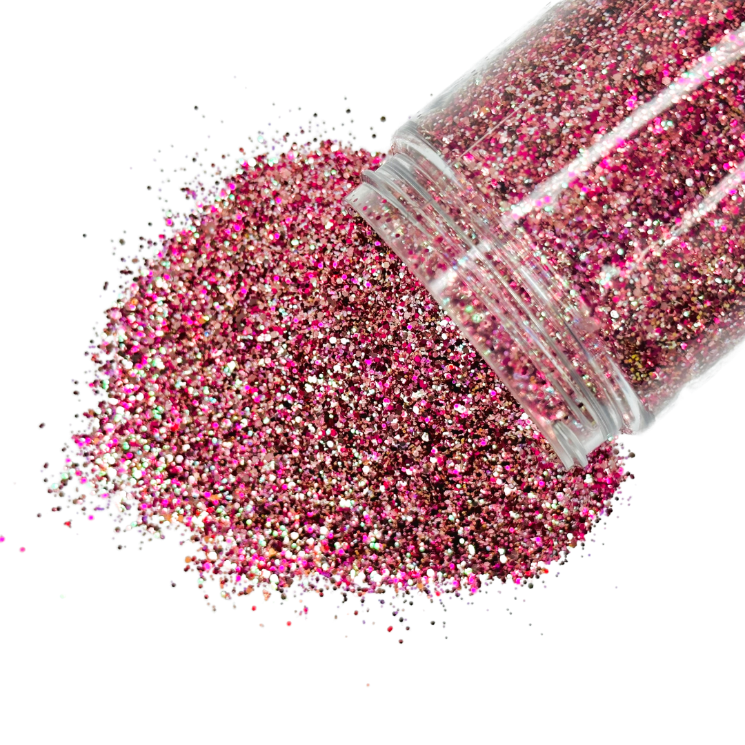 raspberry fuschia custom multi-size glitter mix for art, body, nails and more - PDB Creative Studio