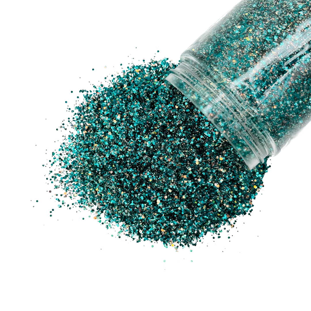 Teal green and gold custom mix glitter for body, art, nails / PDB Creative Studio