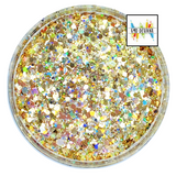 gold holographic custom multi-size glitter mix for art, body, nails and more - PDB Creative Studio