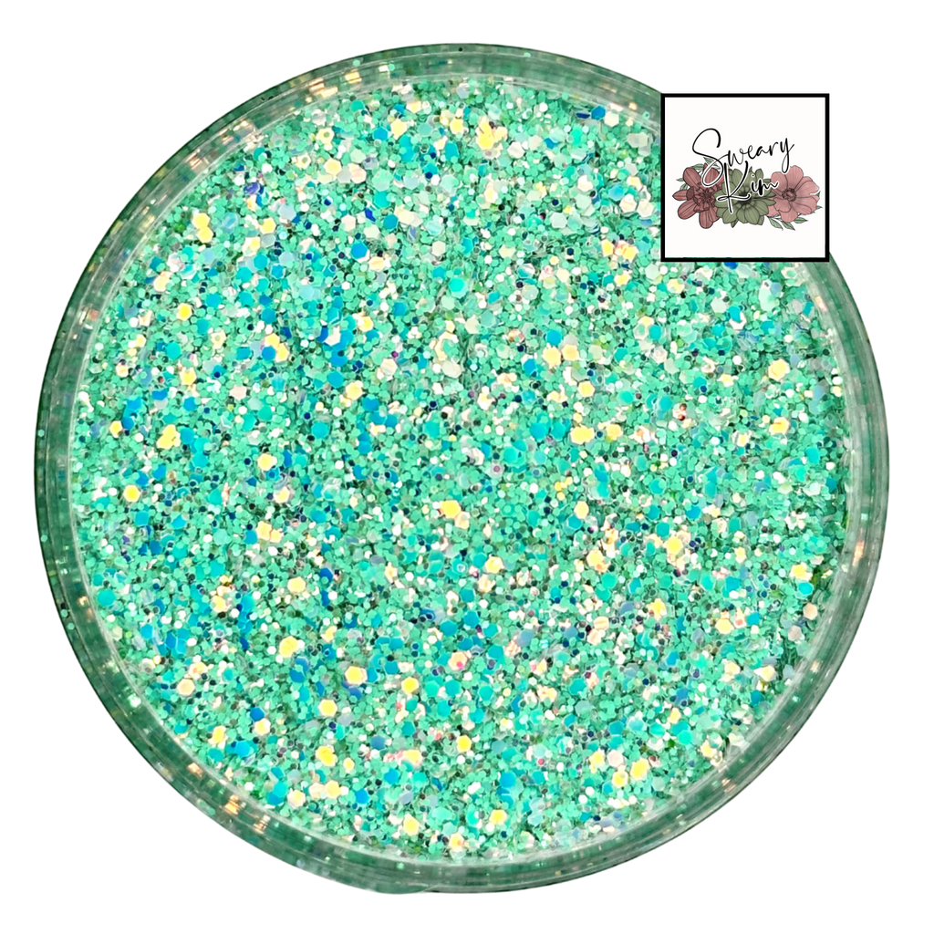 Mint green with gold hints custom multi-size glitter mix for art, body, nails and more - PDB Creative Studio