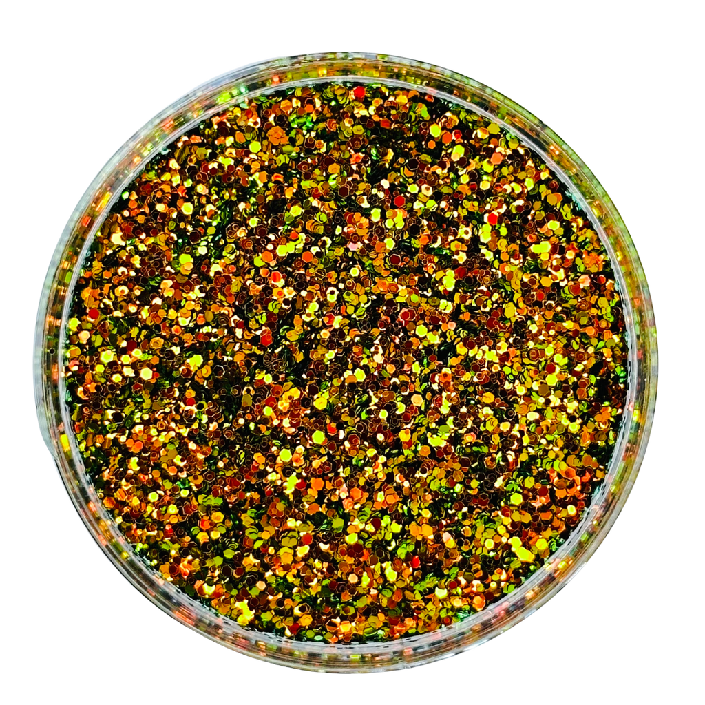 chameleon gold and green polyester glitter mix for art, body, nails and more - PDB Creative Studio