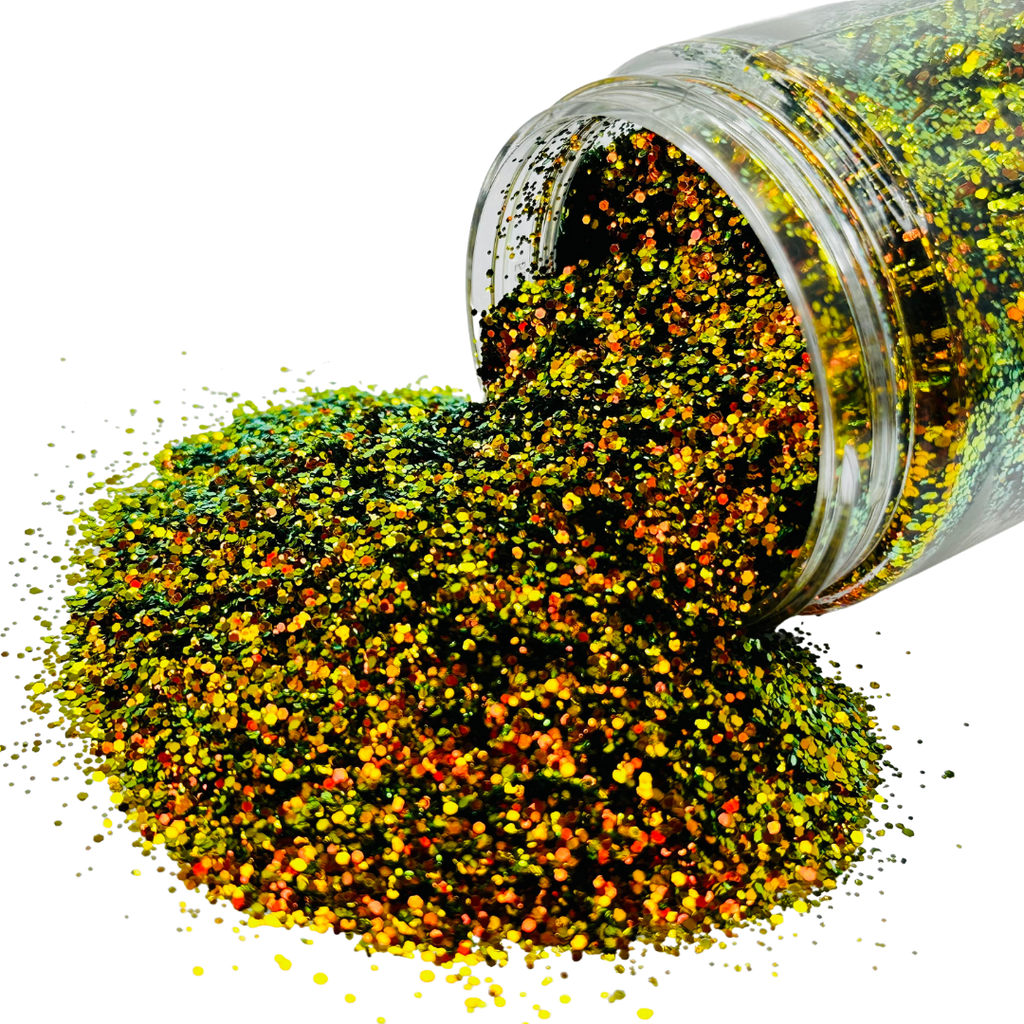chameleon gold and green polyester glitter mix for art, body, nails and more - PDB Creative Studio