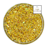 gold yellow iridescent custom multi-size/shape glitter mix for art, body, nails and more - PDB Creative Studio