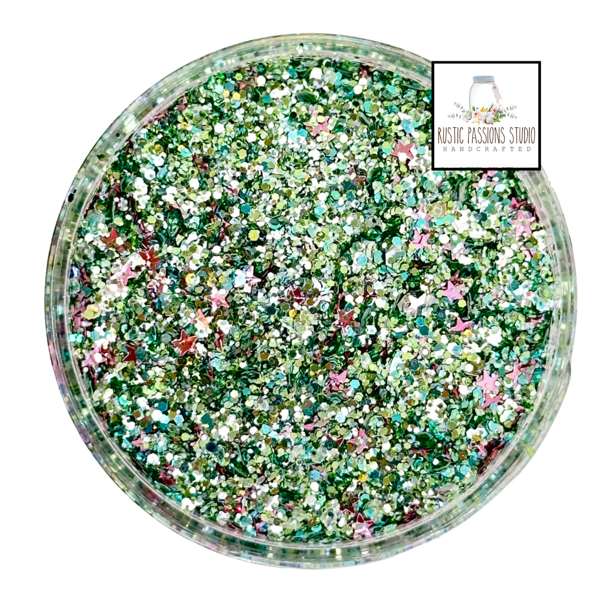 Green custom multi-size/shape glitter mix for art, body, nails and more - PDB Creative Studio