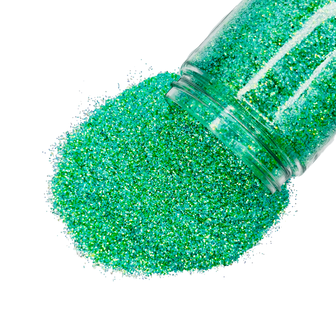 Iridescent green custom fine glitter mix for art, boxy, nails and more - PDB Creative Studio