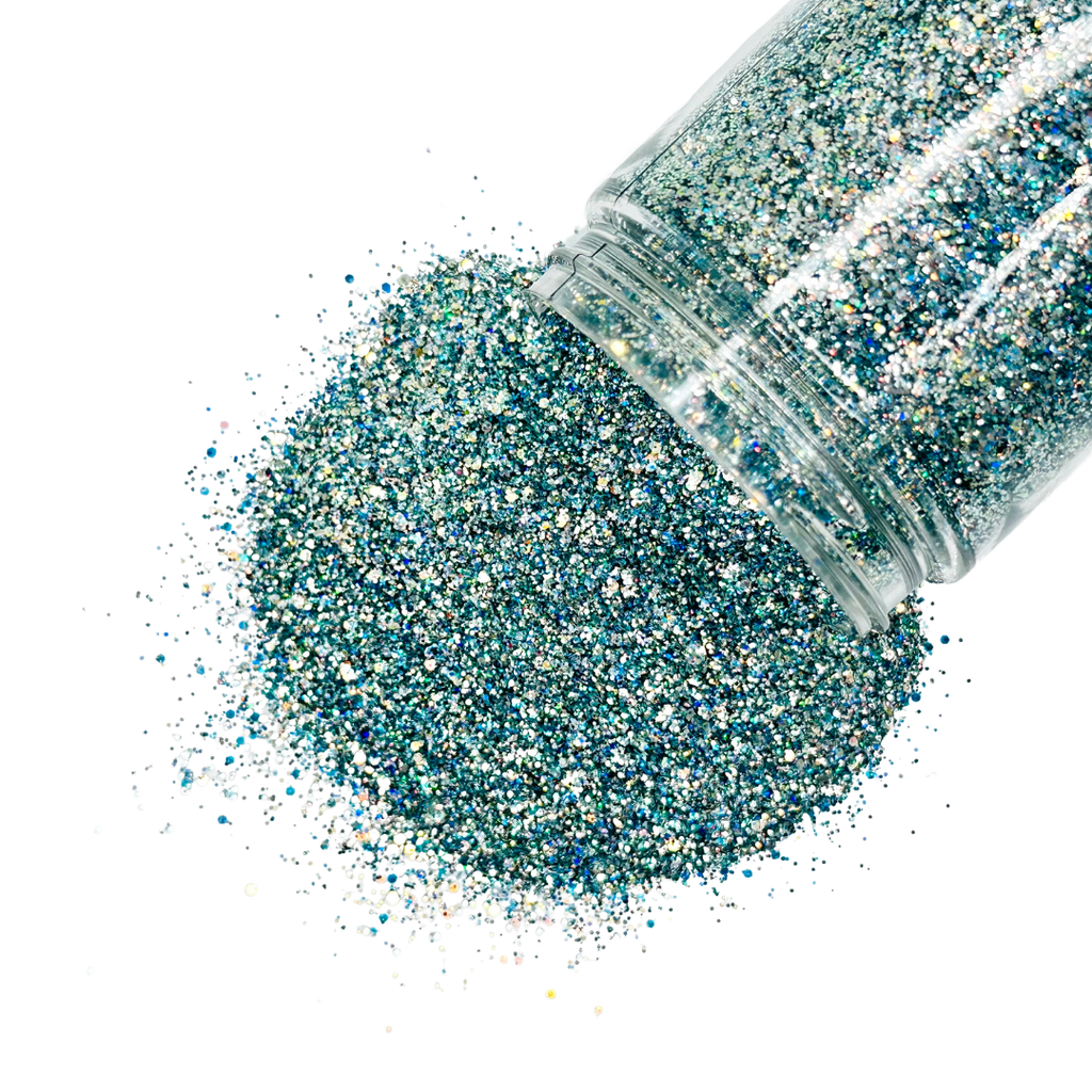 blue silver holographic custom glitter mix for art, body, nails and more - PDB Creative Studio