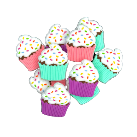 CUPCAKE SILICONE BEAD -PINK, PURPLE, BLUE CUPCAKE SHAPED SILICONE TEETHER BEAD for bracelets, pens, crafts, and more - PDB Creative Studio