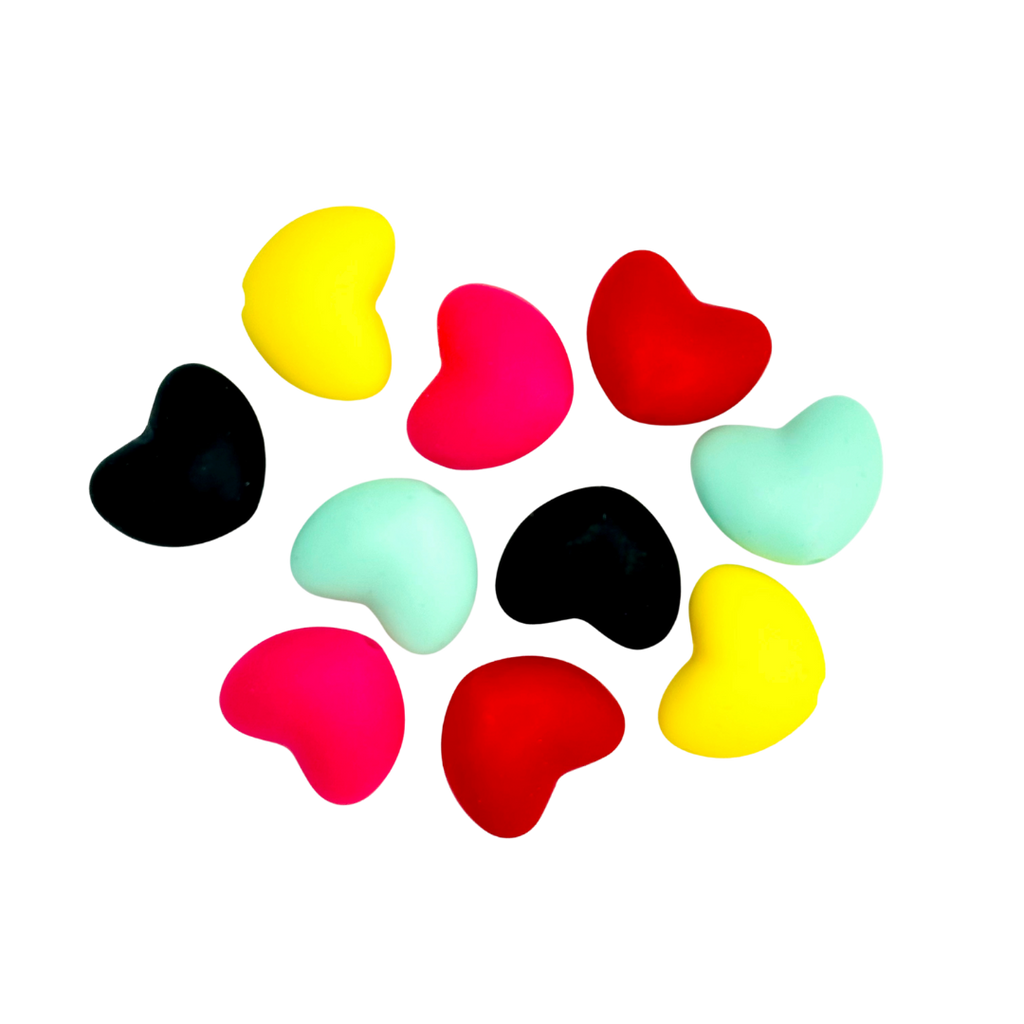 BUBBLE HEARTS SILICONE BEAD -RED, PINK, TEAL, YELLOW, BLACK HEART SHAPED  SILICONE BEAD for bracelets, pens, crafts, and more - PDB Creative Studio