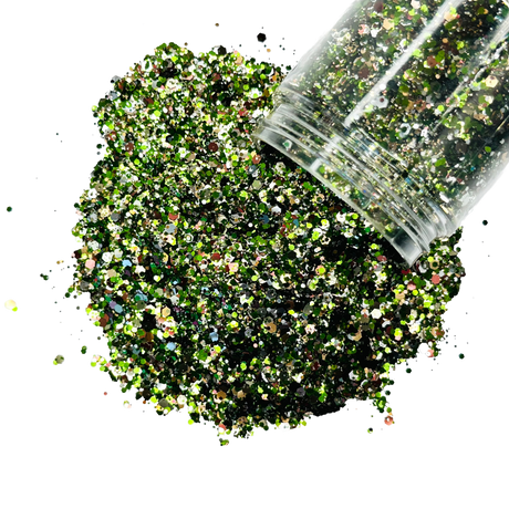 camo green brown custom glitter mix for art, body, nails / PDB Creative Studio