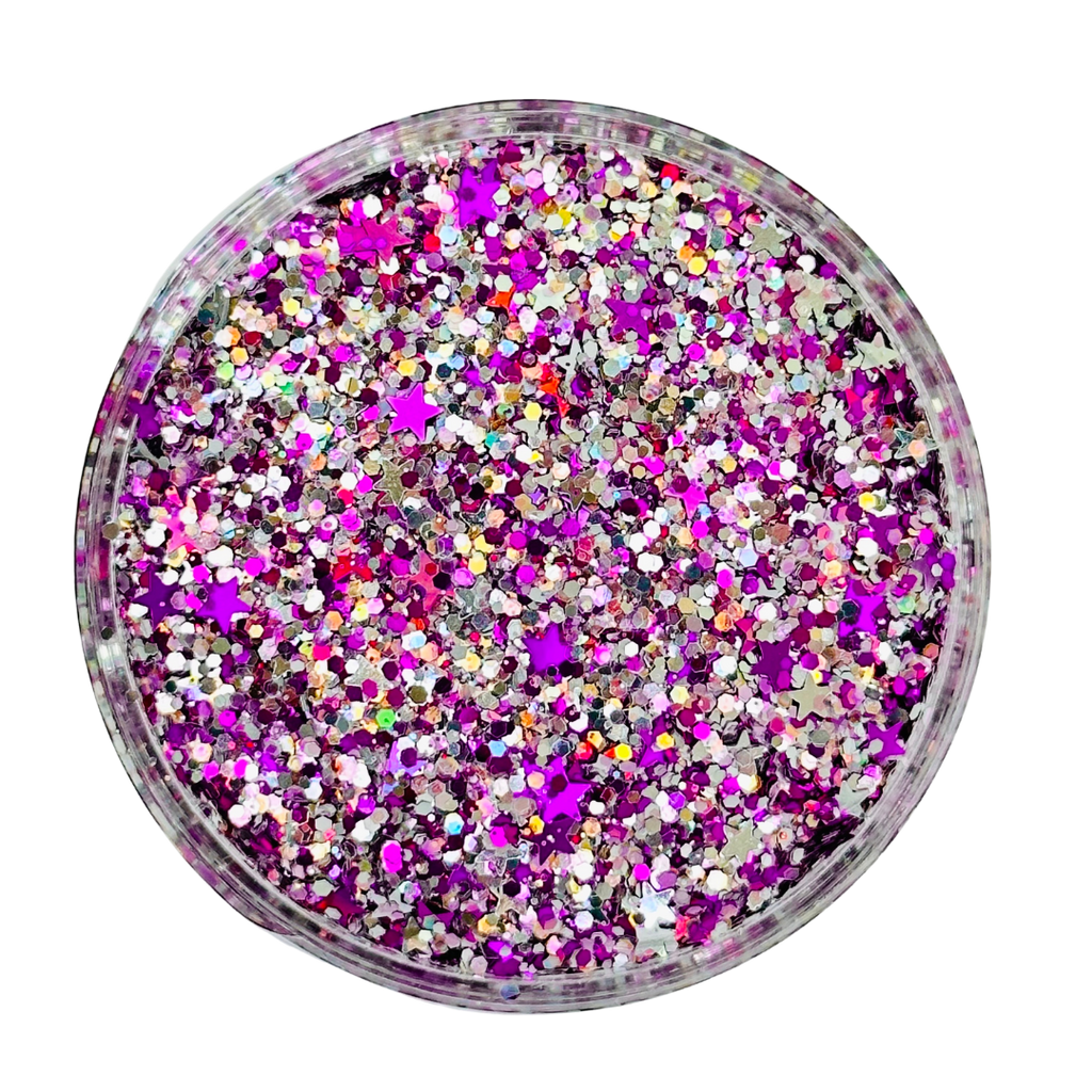 Purple silver custom glitter mix for art, body, nails / PDB Creative Studio