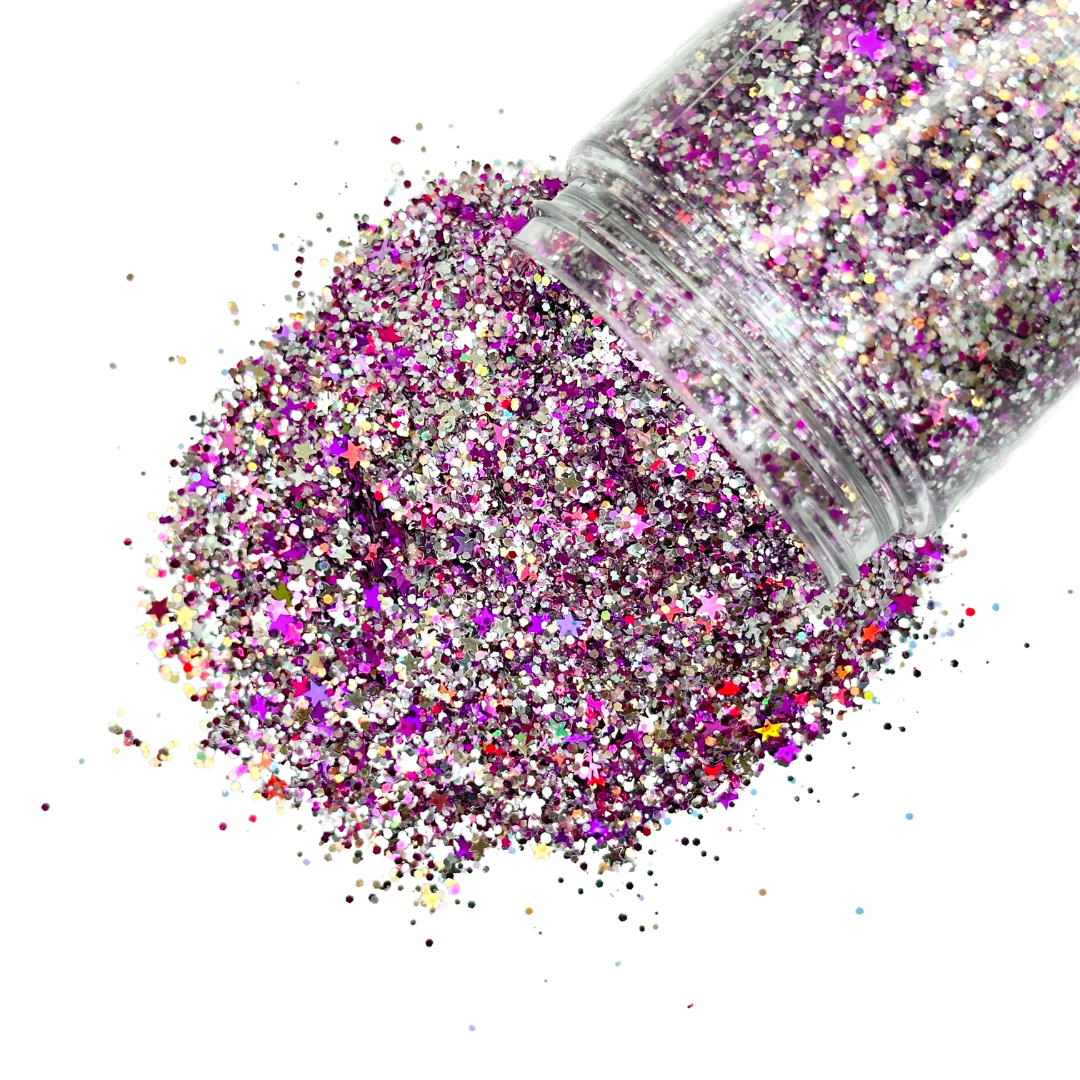 Purple silver custom glitter mix for art, body, nails / PDB Creative Studio