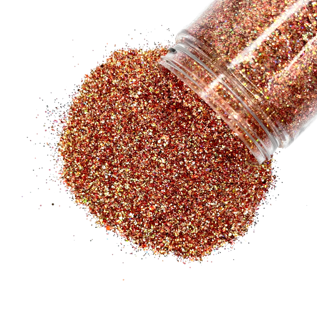 Holographic red and gold custom multi-size glitter mix for art, body, nails and more - PDB Creative Studio