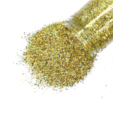 yellow gold holographic multi-size custom glitter mix for art, body, nails and more - PDB Creative Studio