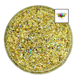 yellow gold holographic multi-size custom glitter mix for art, body, nails and more - PDB Creative Studio