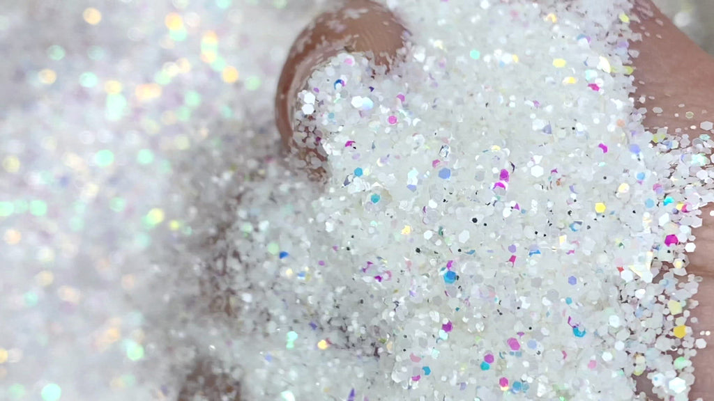 White with rainbow opal custom glitter mix for art, body, nails and more - PDB Creative Studio