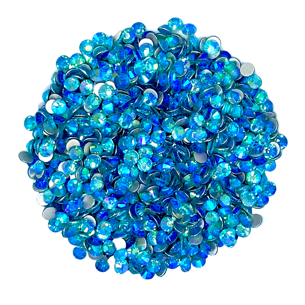 Aquamarine ab blue Glam Glass® flatback non hotfix rhinestones for art, body, nails and more - PDB Creative Studio