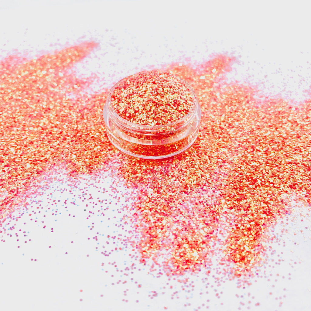 coral orange custom glitter mix for art, body, nails / PDB Creative Studio