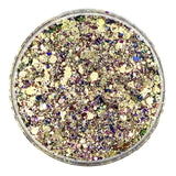 Gold glitter metallic multi-size chunky custom mix for art, body, nails / PDB Creative Studio