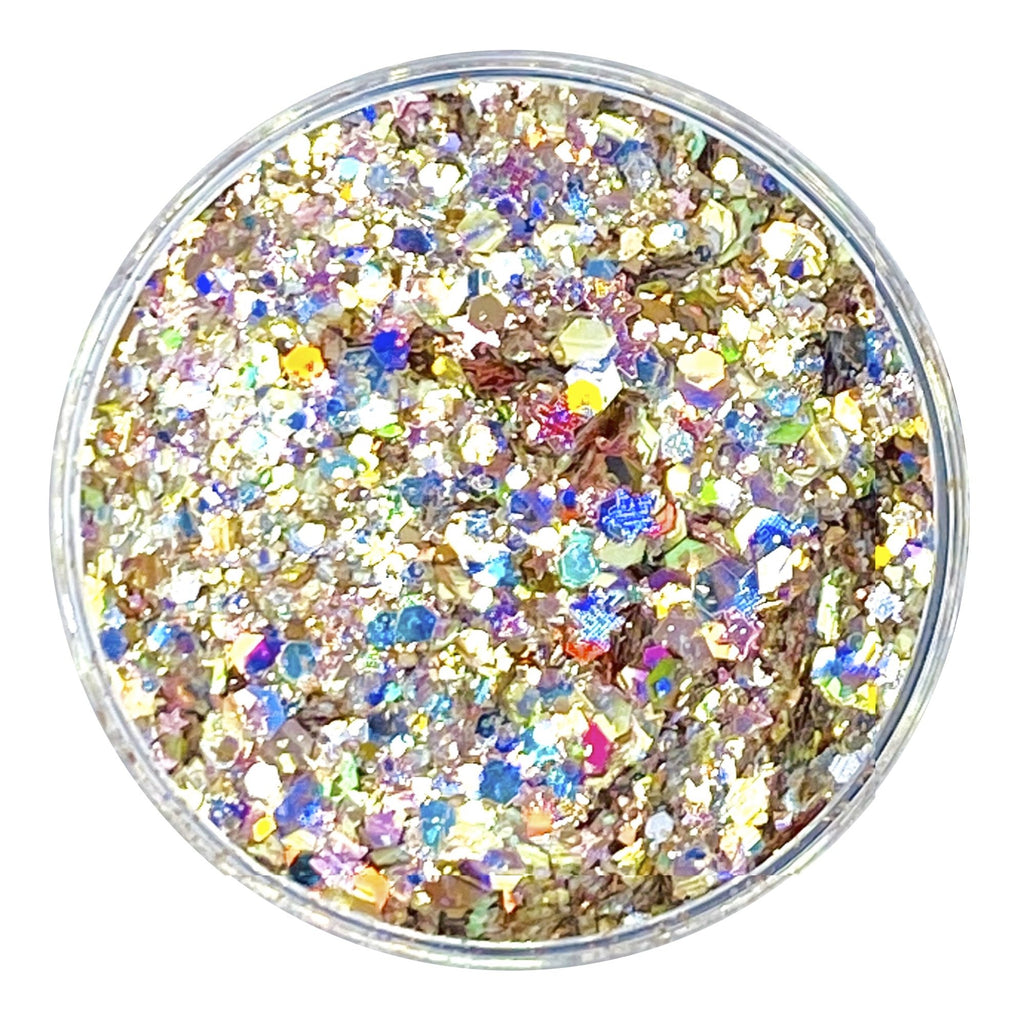 gold opal glitter custom mix multi size and shape for art, body, nails and more - PDB Creative Studio