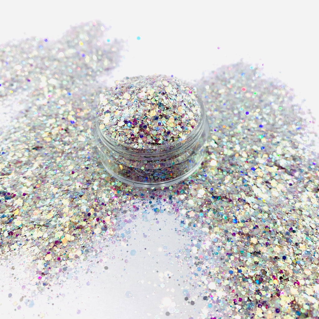 silver opal custom glitter mix for art, body, nails and more - PDB Creative Studio