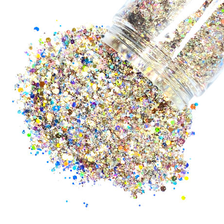 gold opal glitter custom mix multi size and shape for art, body, nails and more - PDB Creative Studio