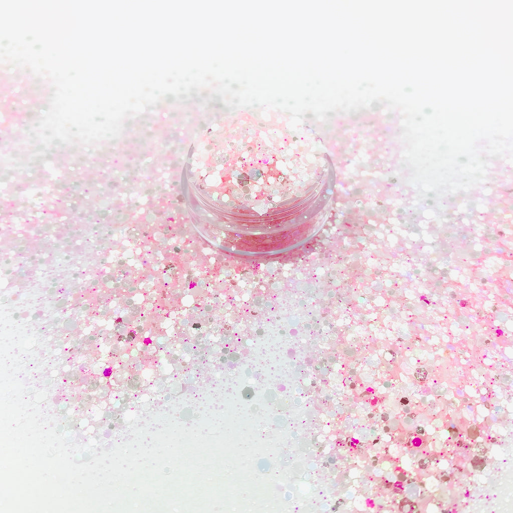 Pink with silver flash multi-size custom glitter for art, body, nails and more - PDB Creative Studio