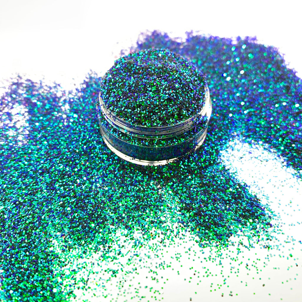 color shift chameleon blue green fine glitter for art, nails / PDB Creative Studio