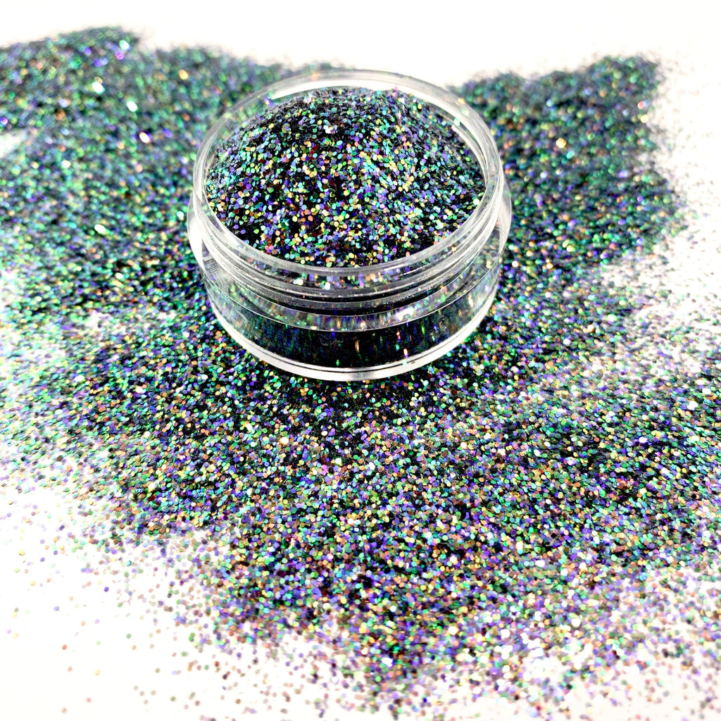 Black iridescent polyester fine glitter for at, body, nails and more - PDB Creative Studio