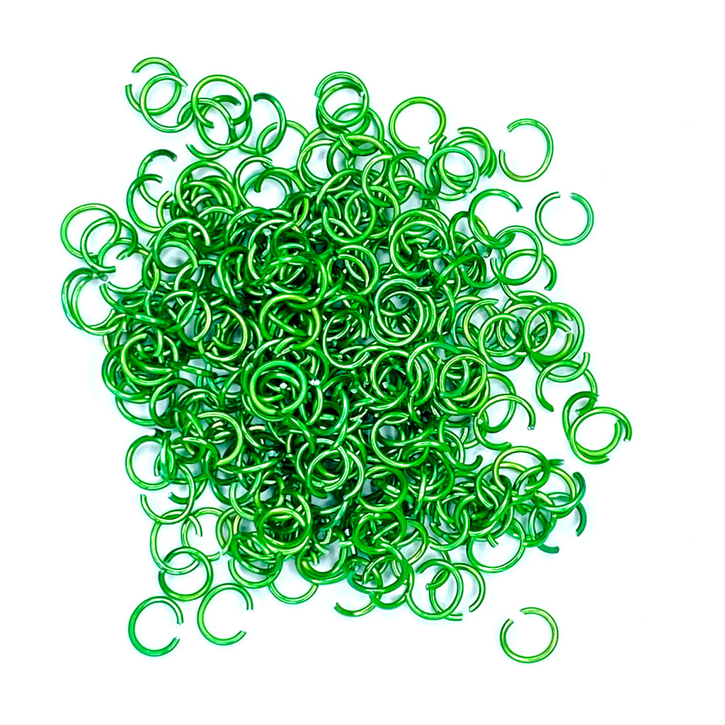 GREEN JUMP RINGS - GREEN METAL JUMP RINGS for bracelets, jewelry making, crafts, and more - PDB Creative Studio