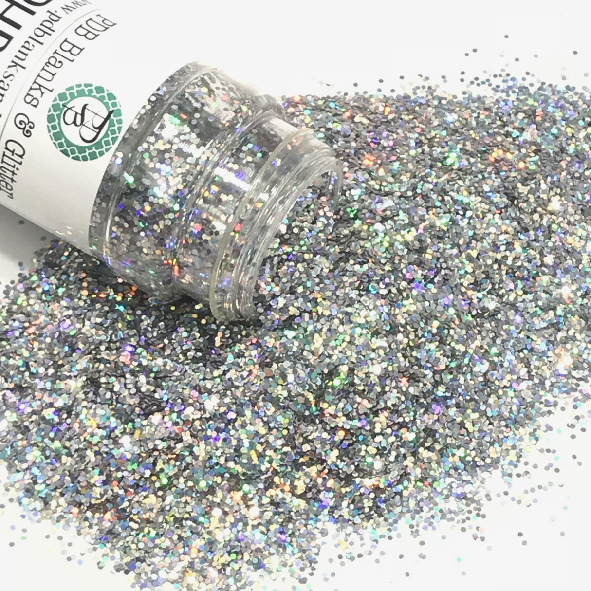 silver holographic fine poly glitter for art, body, nails / PDB Creative Studio