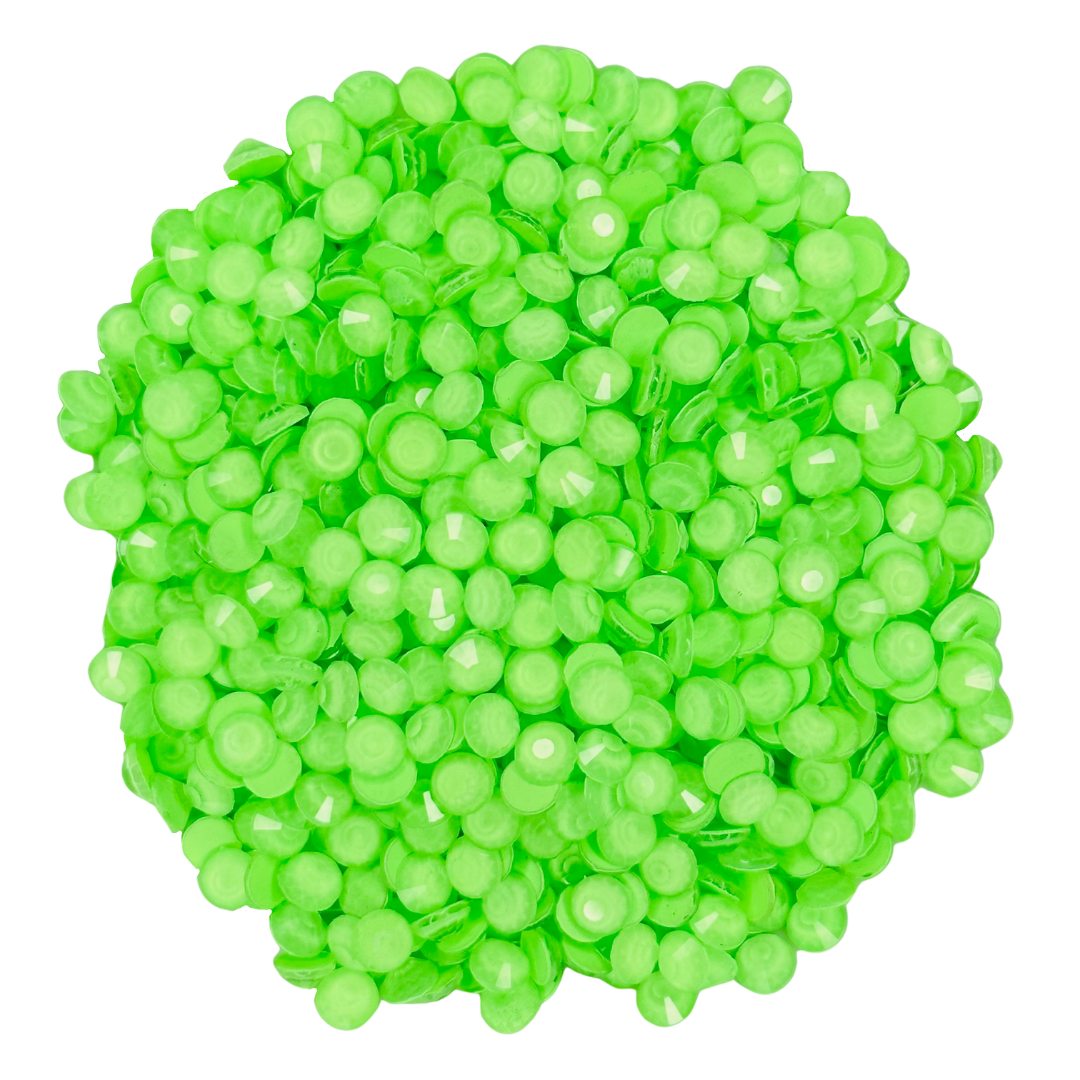 NEON SOLID GREEN - BRIGHT SPRING GREEN Glam Glass® flatback, non hotfix rhinestones for art, body, nails and more - PDB Creative Studio