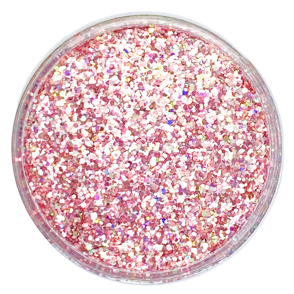 pink rose holographic polyester glitter mix for art, body, nails and more - PDB Creative Studio