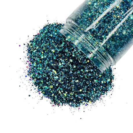 Blue green iridescent custom glitter mix for art, body, nails and more - PDB Creative Studio