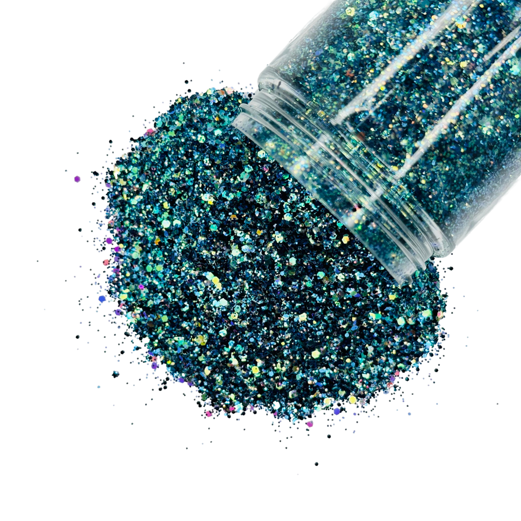 Blue green iridescent custom glitter mix for art, body, nails and more - PDB Creative Studio