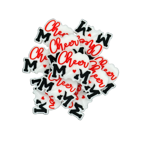 CHEER MOM SILICONE BEAD -WHITE, BLACK, AND RED MOTHER’S DAY CHEERLEADING SILICONE BEAD for bracelets, pens, crafts, and more - PDB Creative Studio