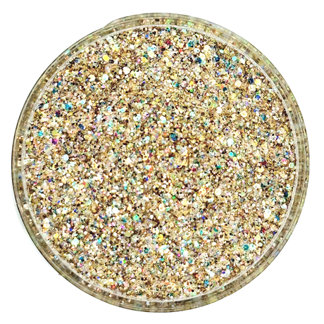 gold holographic custom multi-size glitter mix for art, body, nails and more - PDB Creative Studio