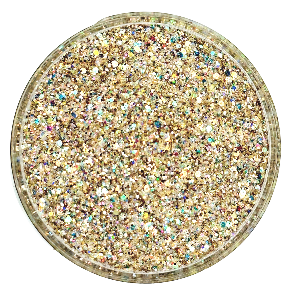 gold holographic custom multi-size glitter mix for art, body, nails and more - PDB Creative Studio