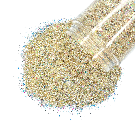 gold holographic custom multi-size glitter mix for art, body, nails and more - PDB Creative Studio