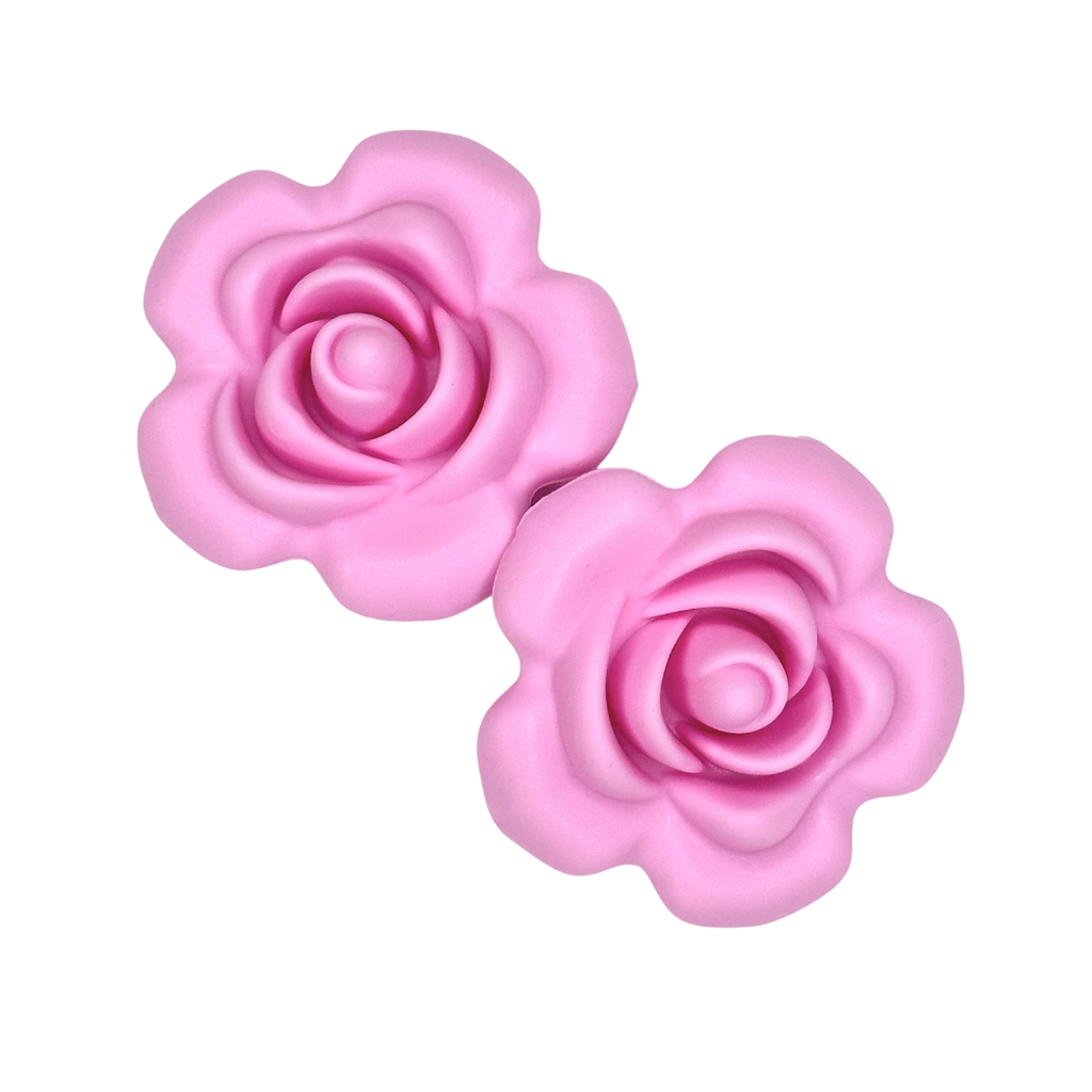 pink flower rose silicone teether bead
