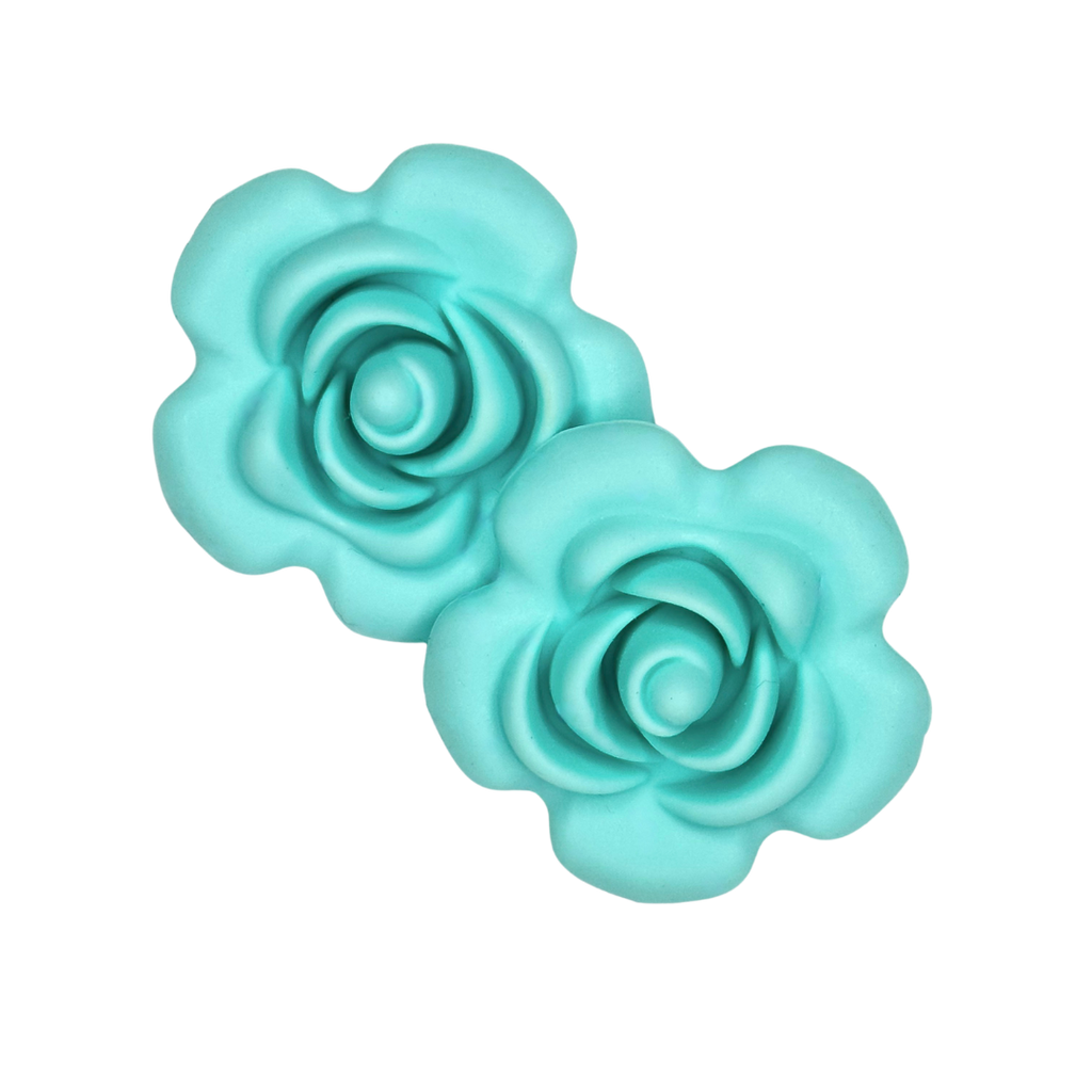 light blue flower rose silicone teether bead