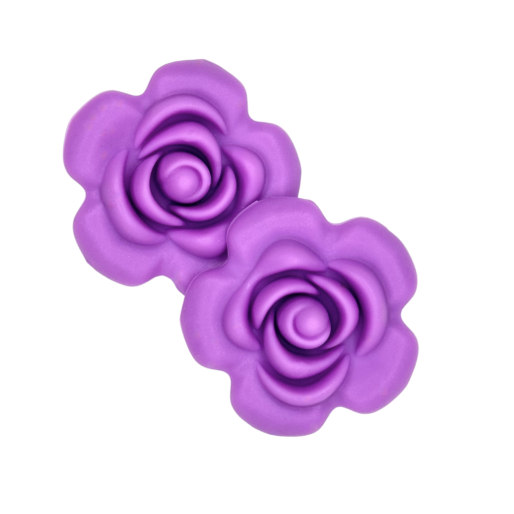 purple flower rose silicone teether bead