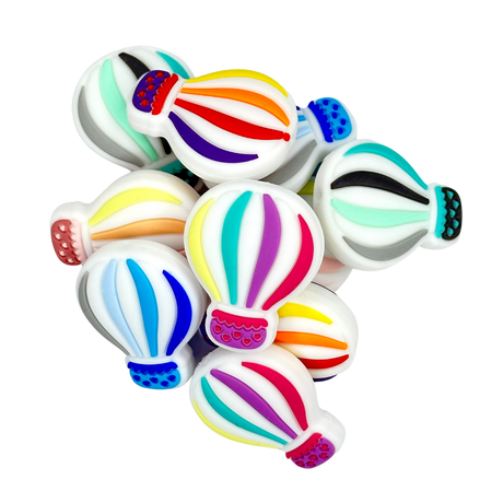 HOT AIR BALLOON SILICONE BEAD - MULTI-COLOR RAINBOW HOT AIR BALLOON SHAPED SILICONE TEETHER BEADS for bracelets, pens, crafts, and more - PDB Creative Studio