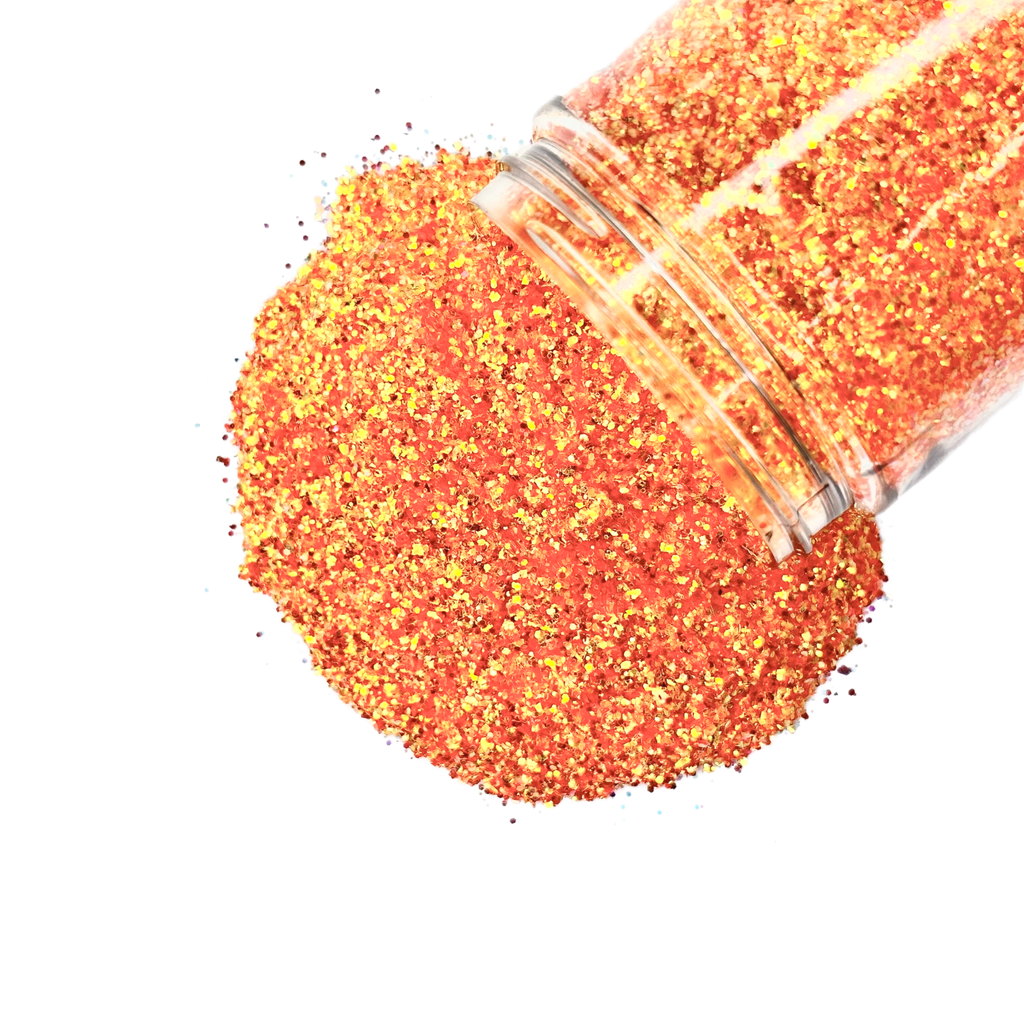 hot orange gold custom multi-size glitter mix for art, body, nails and more - PDB Creative Studio