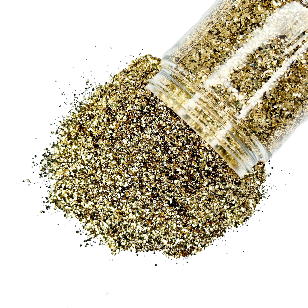 gold custom multi-size glitter mix for art, body, nails and more - PDB Creative Studio
