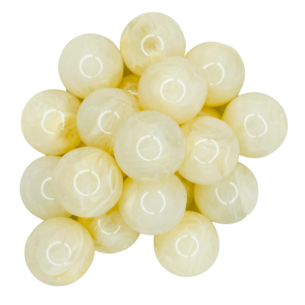 CREAM FAUX QUARTZ 20MM BUBBLEGUM BEAD - WHITE YELLOW FAUX STONE CRYSTAL ACRYLIC BEAD for bracelets, jewelry making, crafts, and more - PDB Creative Studio