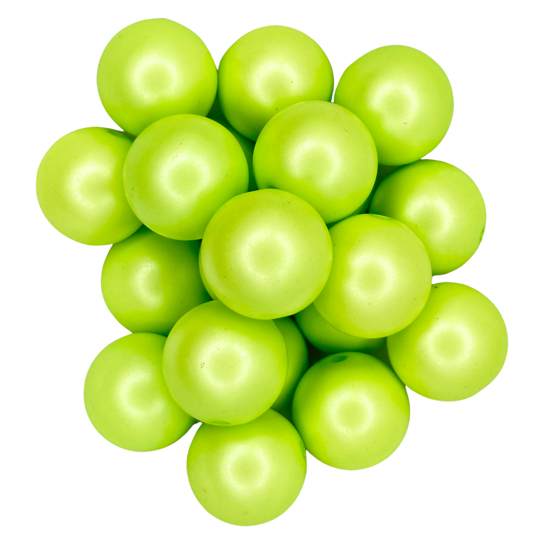 LIME GREEN SATIN 20MM BUBBLEGUM BEAD - GREEN MATTE PEARL ACRYLIC BEAD for bracelets, jewelry making, crafts, and more - PDB Creative Studio