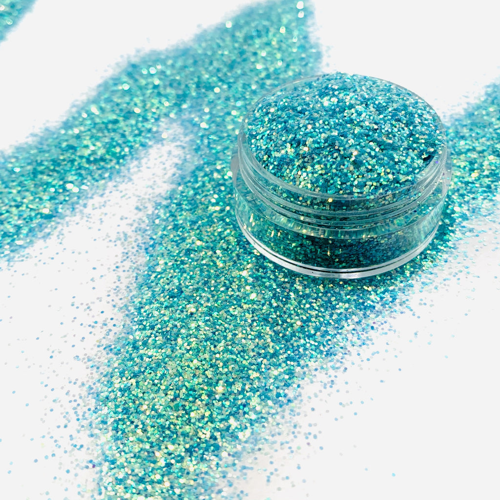 blue green fine polyester custom glitter mix for art, body, nails and more - PDB Creative Studio