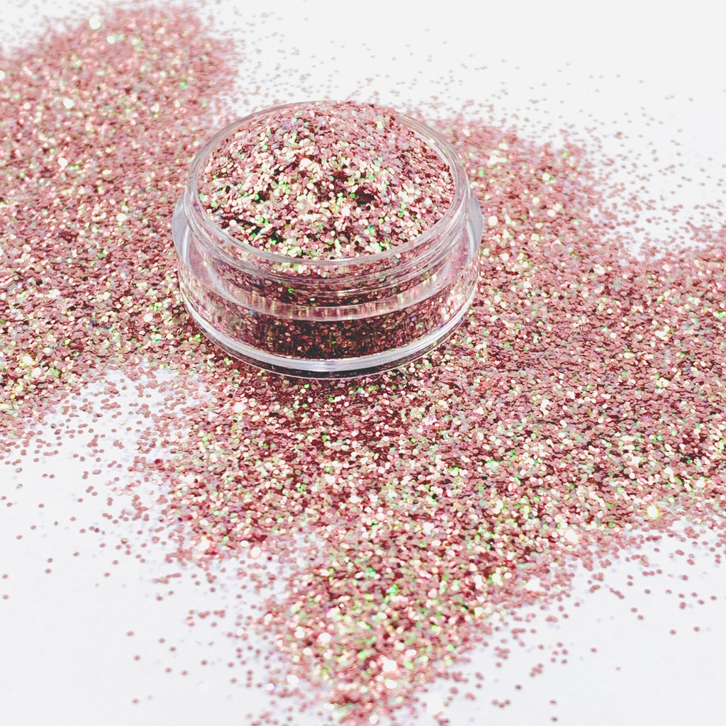 Rose gold iridescent polyester custom glitter mix for art, body, nails and more - PDB Creative Studio