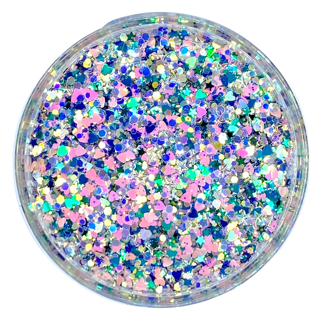 pink blue custom glitter mix for art, body, nails / PDB Creative Studio