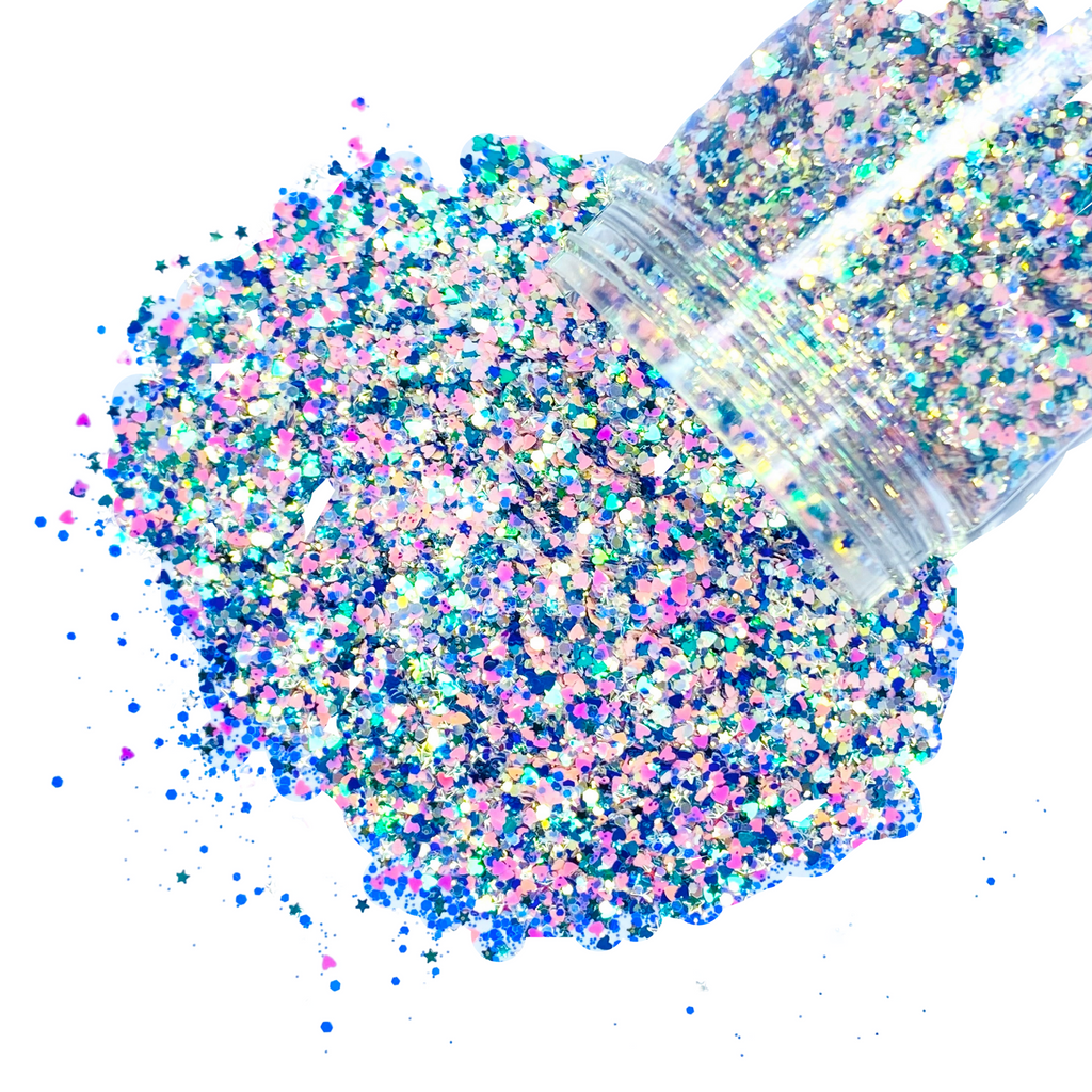pink blue custom glitter mix for art, body, nails / PDB Creative Studio
